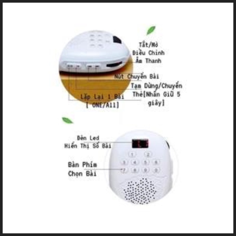 Máy nghe pháp Chiếc Lá Bồ Đề Tịnh Tông jsa03-led 41 bài niệm Phật tiếng Việt, có khe gắn thẻ nhớ