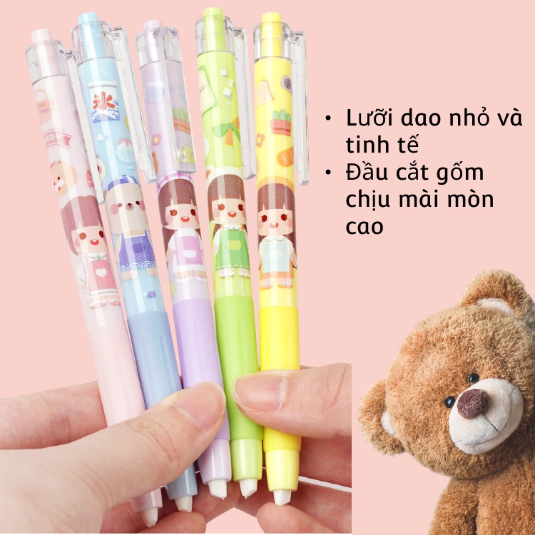 Dao cắt chạm khắc sticker dạng bút có thể thu gọn màu sắc xinh xắn