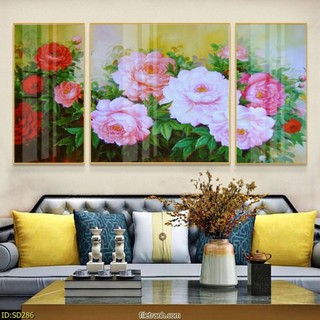 Tranh Treo Tường Sơn Dầu Hoa Mẫu Đơn - Tranh Laminate Tráng Gương