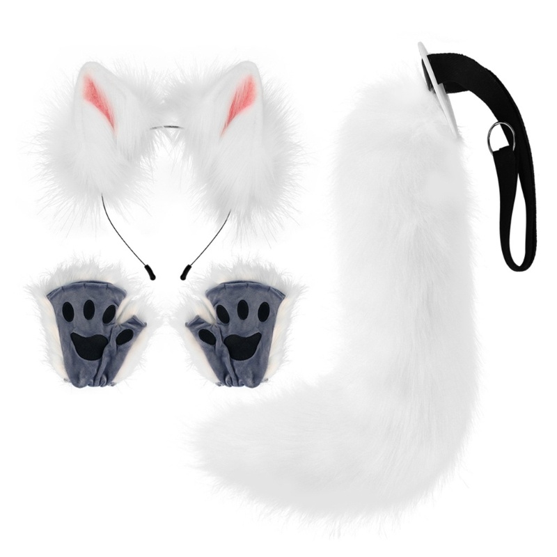 Dasbsug Bộ trang phục động vật Fox Cat-Ears Băng đô đuôi cáo sang trọng Găng tay cáo