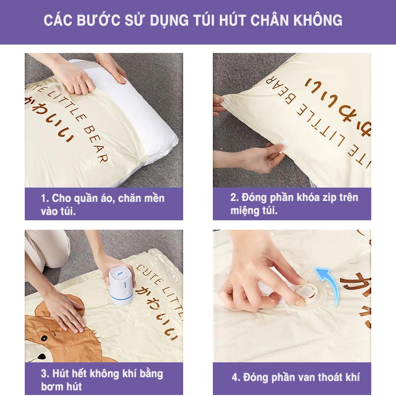Ảnh Túi hút chân không đựng quần áo hình gấu DOROTA nén bằng tay hoặc có thể dùng máy hút chân không AZ 4