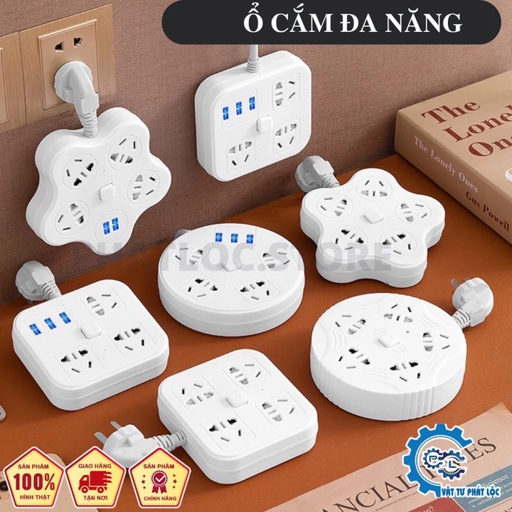 Ổ cắm điện đa năng 2 cổng USB sạc nhanh, công suất lớn 2500W-chống cháy nổ hình Sao, Tròn, Vuông