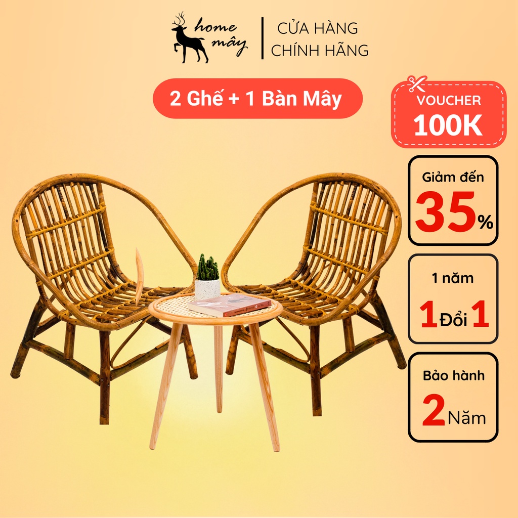 Combo Bàn ghế mây tre đan tự nhiên - Sản phẩm HOME MÂY phù hợp cho quán Cafe và ban công gia đình