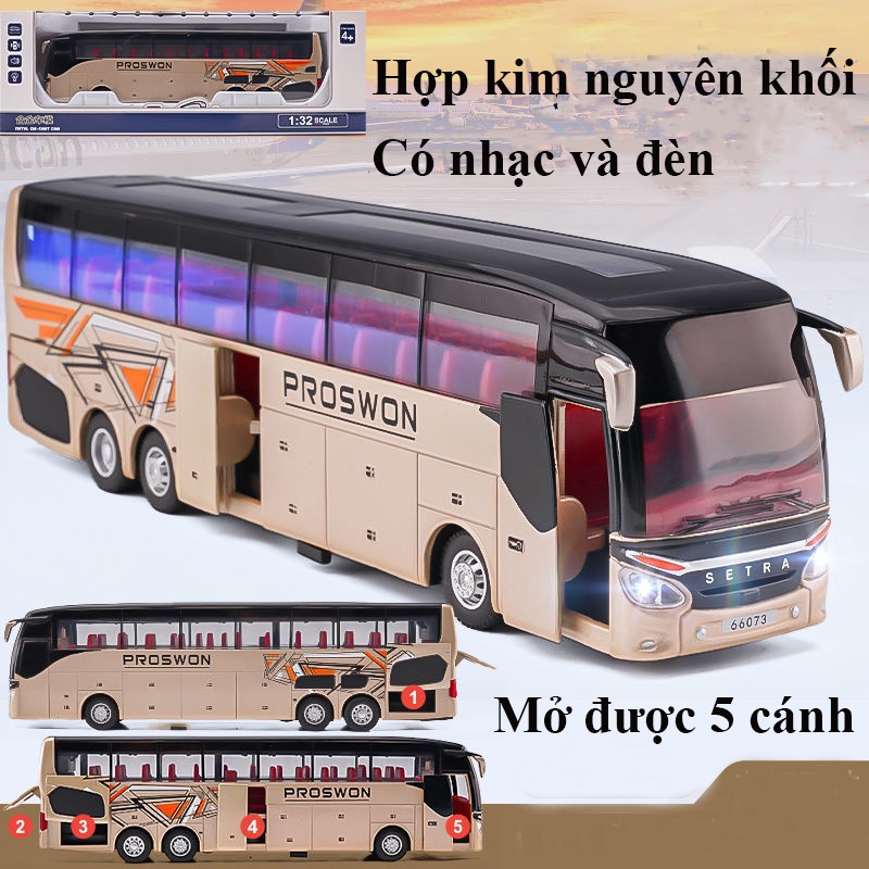 Mô hình xe bus chở khách hạng thương gia KAVY bằng hợp kim có nhạc và đèn mở được tất cả cánh cửa