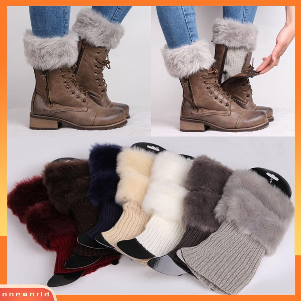 [onewo] Mùa Đông Nữ Ấm Áp Lông Thú Giả Móc Đan Chân Ấm Áp Boot Tất Toppers Vòng bít