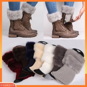 Mùa Đông Nữ Ấm Áp Lông Thú Giả Móc Đan Chân Ấm Áp Boot Tất Toppers Vòng bít