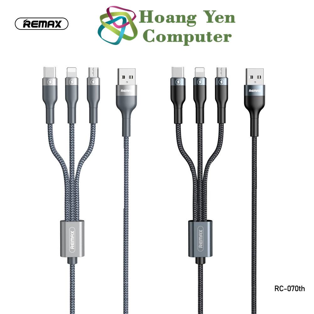 Cáp Sạc 3 Đầu Remax RC-070TH - Dây Dù Dài 1.2m - Bảo Hành 6 Tháng - Hoàng Yến Computer