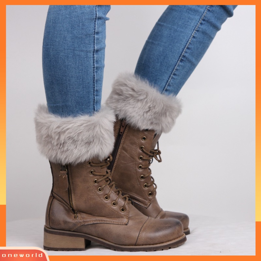 [onewo] Mùa Đông Nữ Ấm Áp Lông Thú Giả Móc Đan Chân Ấm Áp Boot Tất Toppers Vòng bít