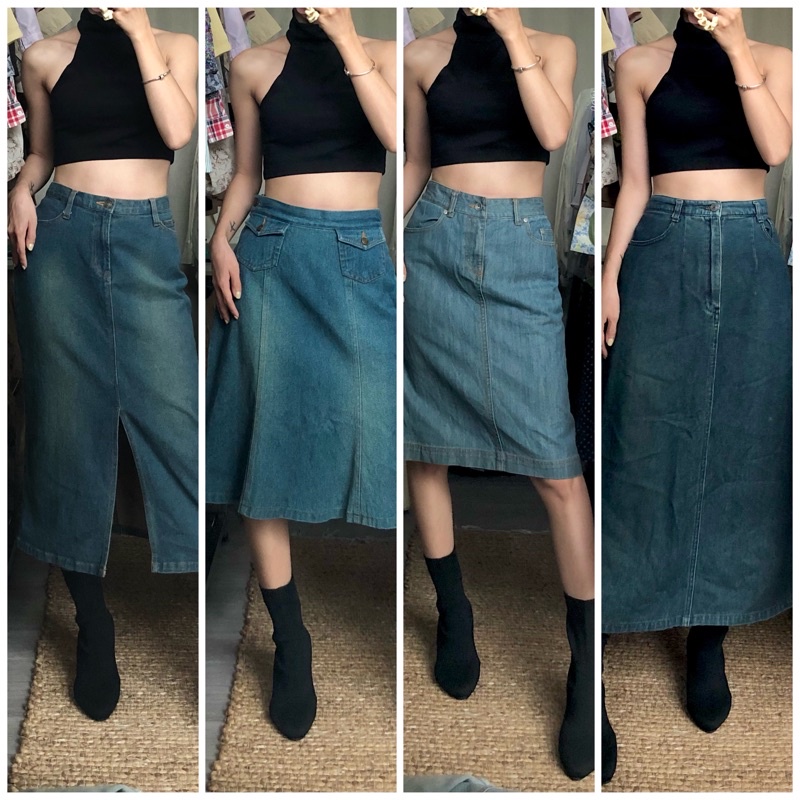 Chân váy Jean tuyển dáng dài Ulzzang hình thật Shop tự chụp có Big size Insta: April6 Clothing