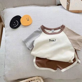 Quần Áo Trẻ Em Mùa Hè Bộ Tay Ngắn In Chữ Quần Short Bé Trai Áo Thun Hai Mảnh Cho Bé Mùa Hè