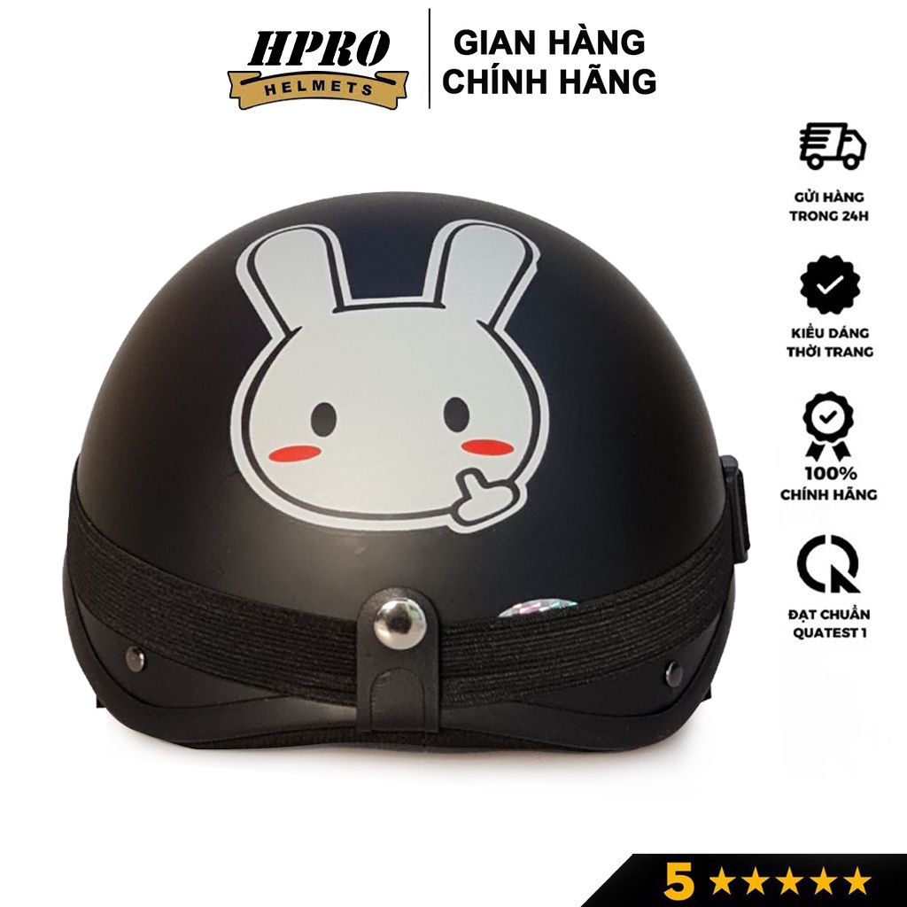 Ảnh Mũ bảo hiểm xe máy Hpro Helmet thời trang, họa tiết Thỏ trắng đáng yêu, kiểu dáng nửa đầu 1/2 Freesize (55-59cm) 4