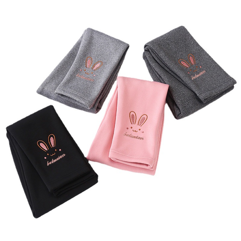Quần Legging Trẻ Em 100-140cm Lông Cừu Lót Dày Mặc Ngoài Mùa Đông Thu Đông Bé Gái Thêu Phong Cách Mới Mùa Đông Thời Trang Quần Nữ Quần Dài