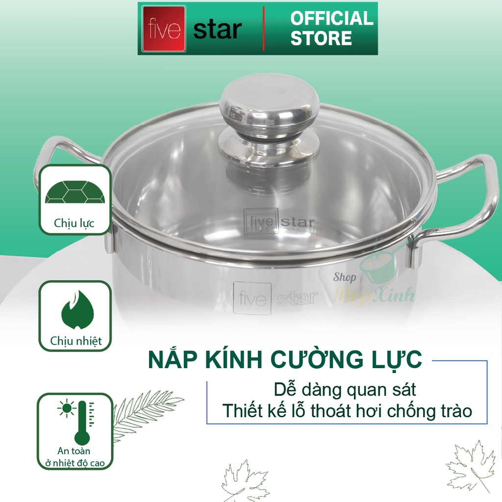 Ảnh Nồi inox 3 đáy sandwich inox 430 cao cấp Fivestar Standard bếp từ nắp kính (16cm -24cm) 3