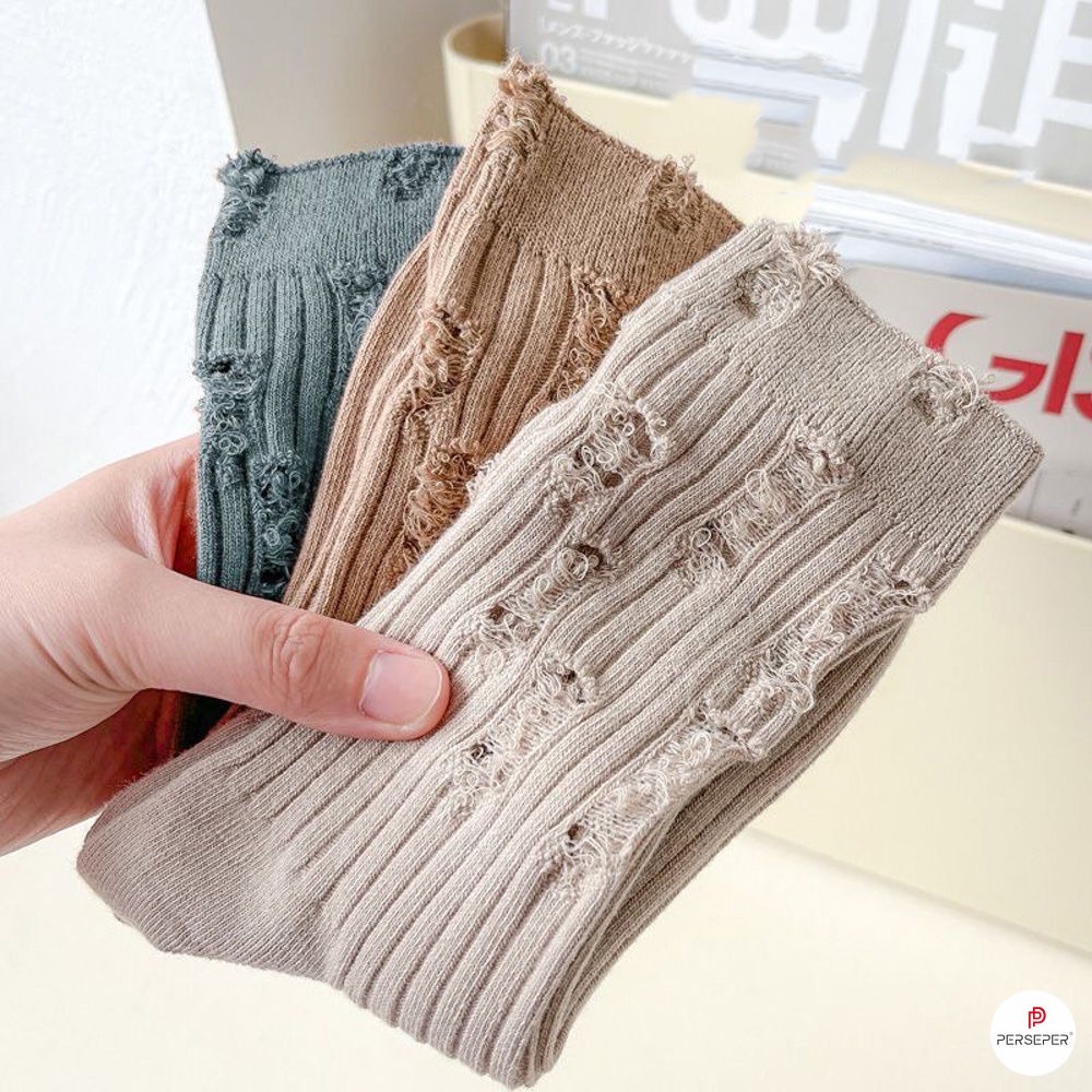 Tất vớ nam nữ cổ cao xước rách phong cách unisex, chất liệu vải Hàn thoáng khí - Ekiu Shop