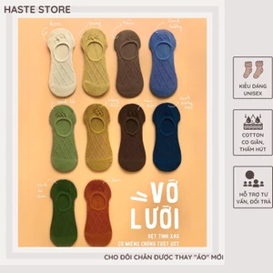 Tất Vớ Lười Dệt Kim Chất Cotton Haste Màu Trơn Nhiều Màu Xinh Xắn Unisex Có Miếng Chống Tụt Gót