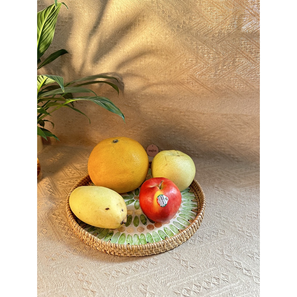 Khay Mây Khảm Trai ONGTRE Khay Đựng Đồ Đa Năng, Khay Decor, Khay Phục Vụ, Trang Trí Phòng Khách Cho Nhà Hàng, Khách Sạn
