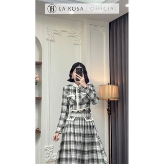 Set Váy Dạ Cao Cấp Áo Cổ Tàu Croptop Kèm Chân Váy Dài Dáng Xòe Xếp Li La Rosa Thiết Kế Thanh Lịch Sang Chảnh S250