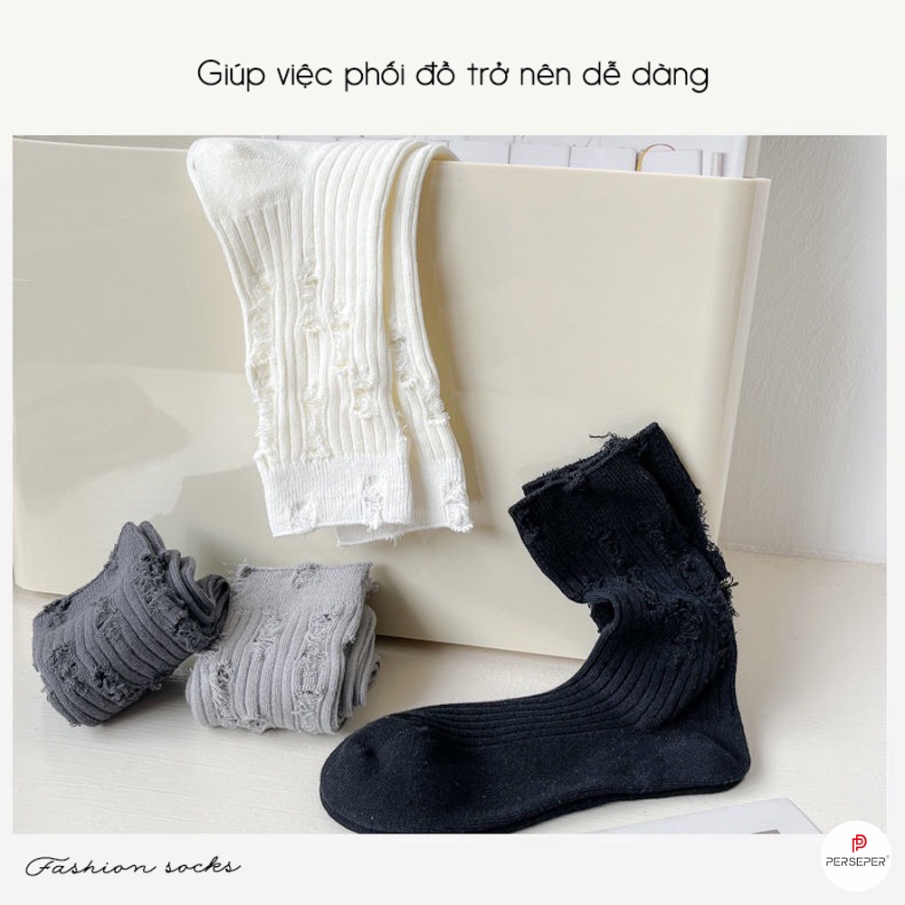 Tất vớ nam nữ cổ cao xước rách phong cách unisex, chất liệu vải Hàn thoáng khí - Ekiu Shop