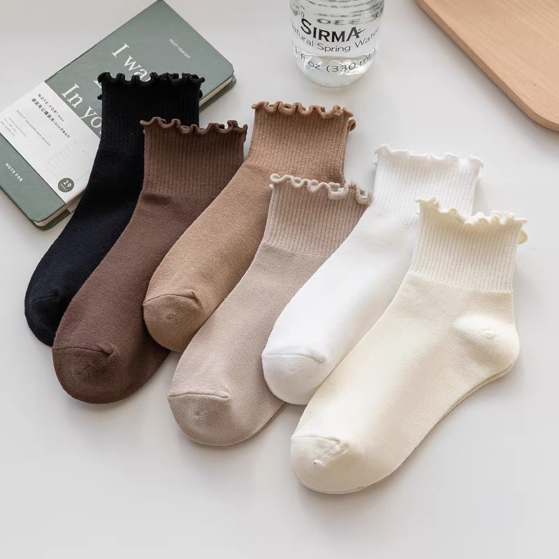 Tất Cổ Lửng Nữ Tiểu Thư Vớ Cổ Bèo Nhún Camel Lolita ULZZANG STYLE HÀN QUỐC Horizon Vớ Cao Cổ Lửng Nữ