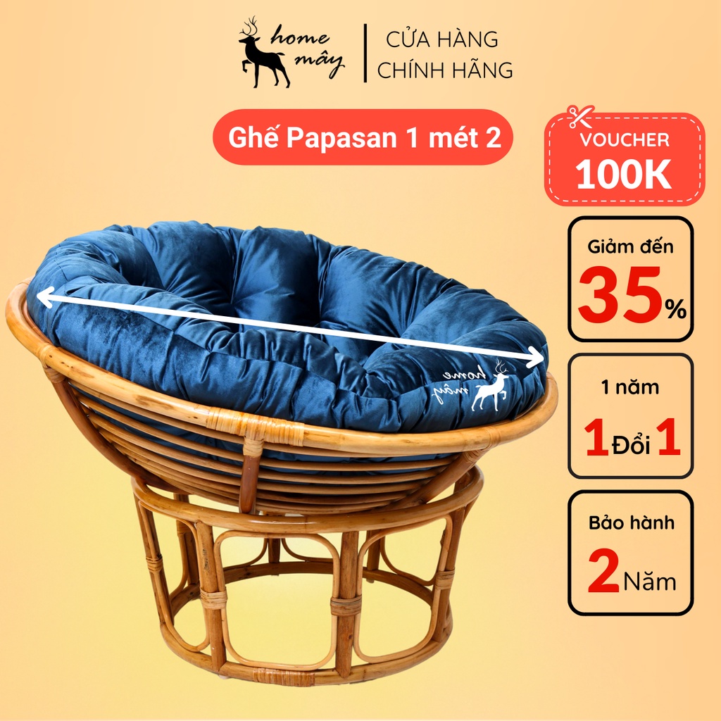 Ghế mây PAPASAN 1 mét 2 - Sản phẩm thư giãn đọc sách từ HOME MÂY với chất liệu mây 100%