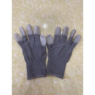 Găng Tay Lao Động Xám Phủ PU Đầu Ngón Chống Tĩnh Điện Tăng Bám Dính - Bao Tay Bảo Vệ Đầu Ngón Tay Độ Bền Cao Bởi OKAMAS