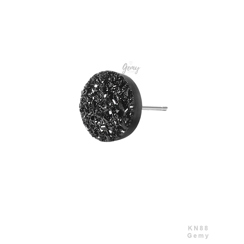 Khuyên tai nam tròn bạc 925 chốt thẳng chùm pha lê nhân tạo trắng đen xanh Merlin 2 unisex (1 chiếc)|GEMY SILVER KN88