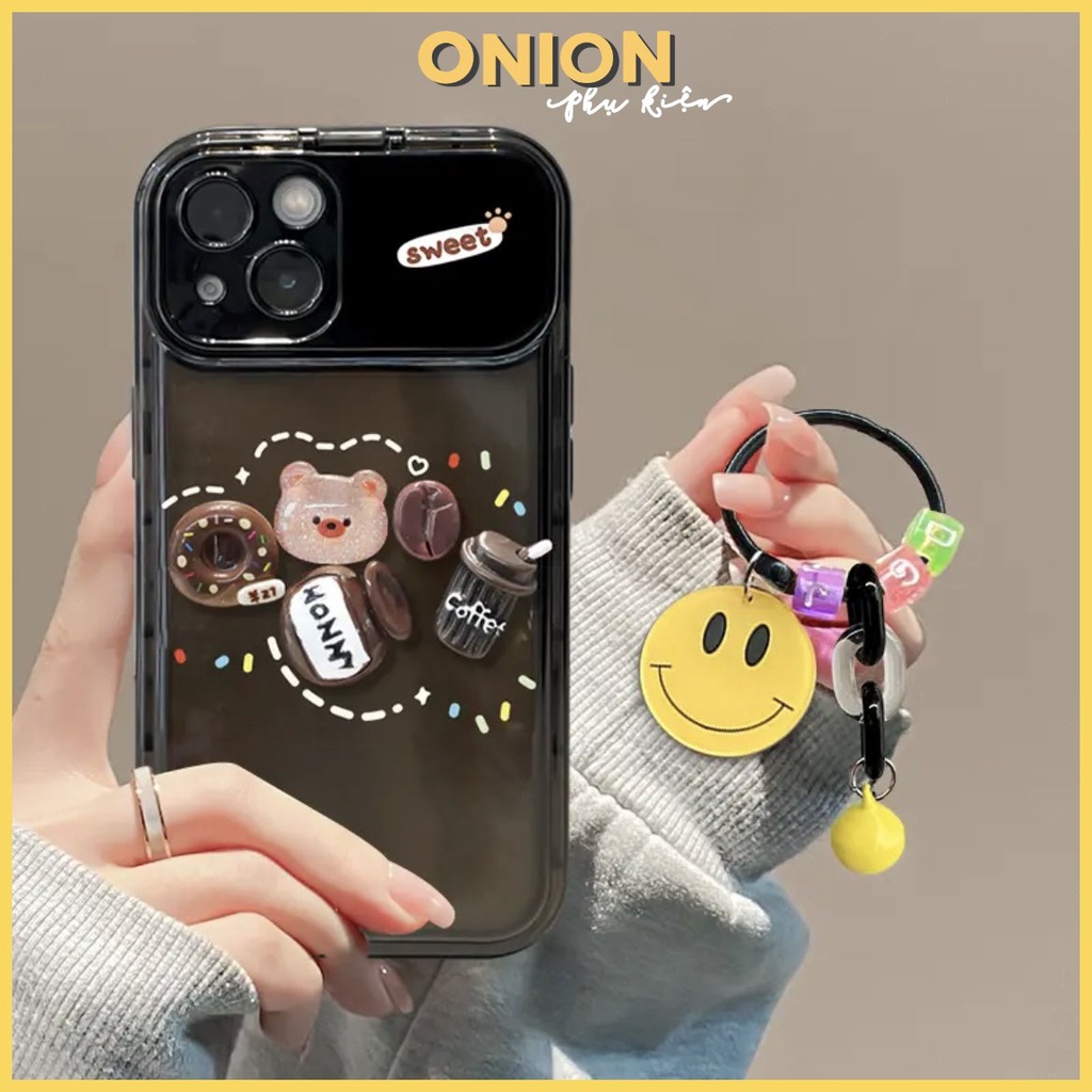 Ốp lưng gấu sweet sticker nổi kèm gương và dây đeo dành cho iPhone ...