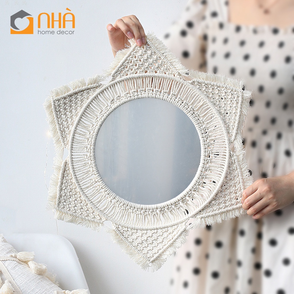 Tranh Gương Dệt Boho Lông Vũ Trang Trí Phòng Khách Phòng Ngủ