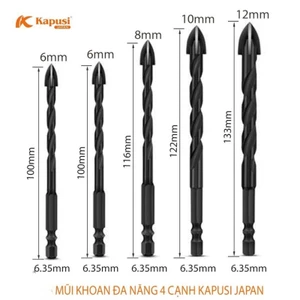 Bán lẻ Mũi khoan đa năng hãng Kapusi chuôi lục giác K-3512, K-3513, K-3514, K-3515, cỡ 6, 8, 10, 12mm, tem chống giả