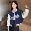 FREESHIP ÁO BOMBER XANH TAY TRẮNG THÊU NGỰC
