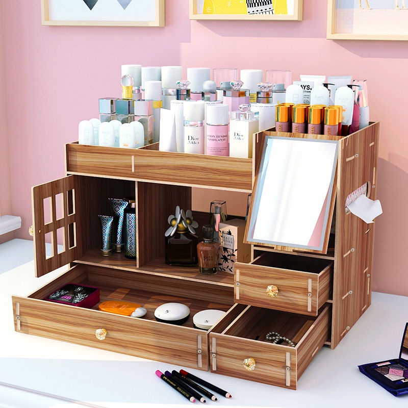 Large Wooden Cosmetics Storage Box Drawer Household Desk Lipstick Skin ...