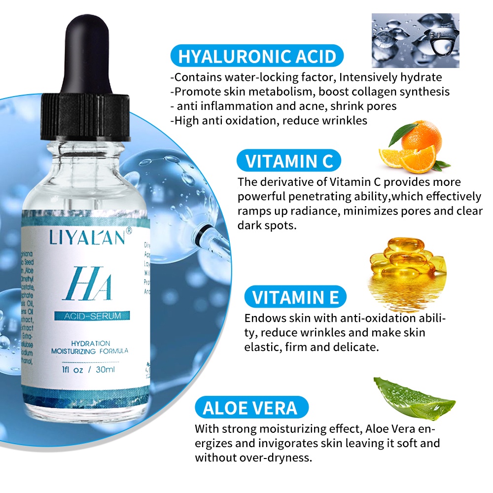 Ảnh Serum dưỡng ẩm da LIYALAN Hyaluronic Acid HA ngăn ngừa nếp nhăn chăm sóc làn da 30ml 4