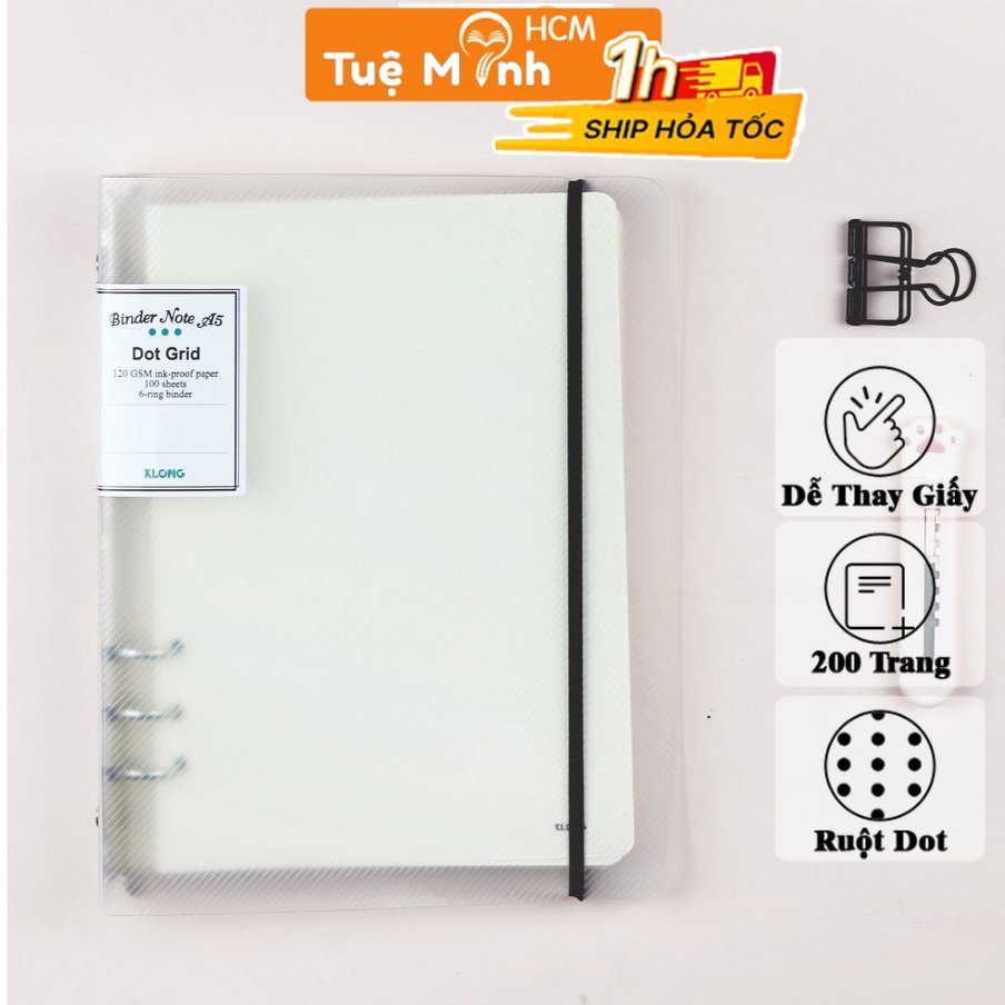 Sổ còng binder Klong A5 ruột chấm Dot grid 100 tờ - 200 trang dễ refill ...