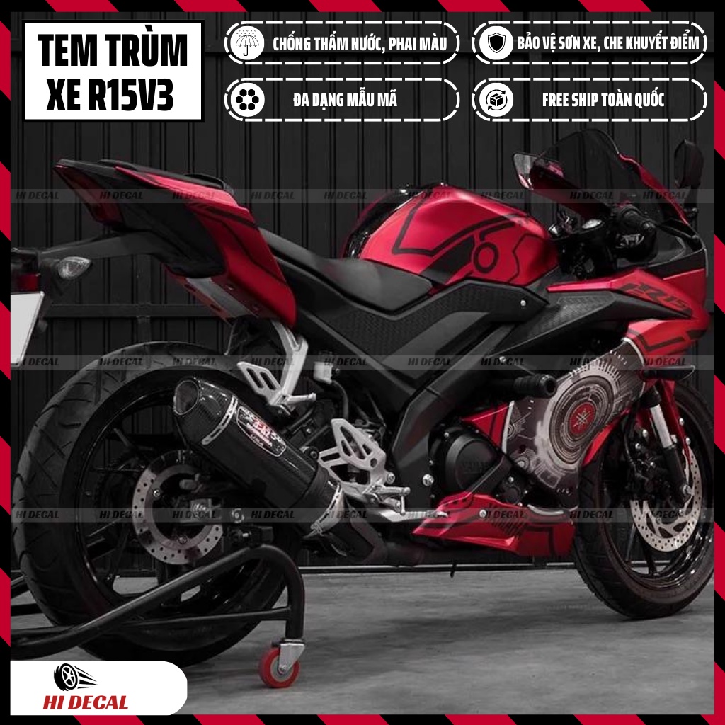 Tem trùm dán xe R15v3 cao cấp thiết kế riêng | Mẫu R15H010 | Decal chống xước, chống thấm nước