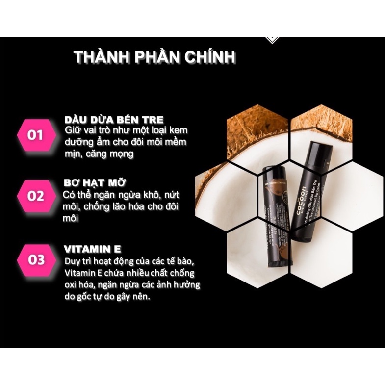 Son Dưỡng Môi Dầu Dừa Bến Tre Cocoon Ben Tre Coconut Lip Balm 5g - son dưỡng mềm môi nứt nẻ | BigBuy360 - bigbuy360.vn