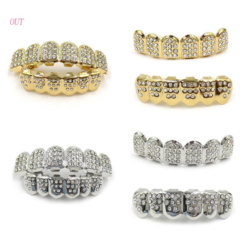 Tốt Nhất Răng Mạ Vàng / Bạc Đính Kim Cương Hip hop Trên Và Dưới Mặt Dễ Phối Đồ Phong Cách Hip hop Rapper