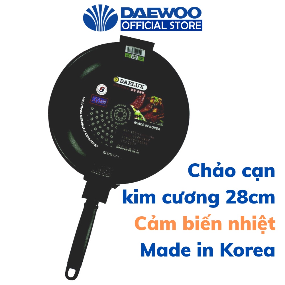 Chảo kim cương chống dính 28cm tay cầm cảm biến nhiệt thông minh, sản xuất tại Hàn Quốc Daelux DXF-D28HS Daewoo Official