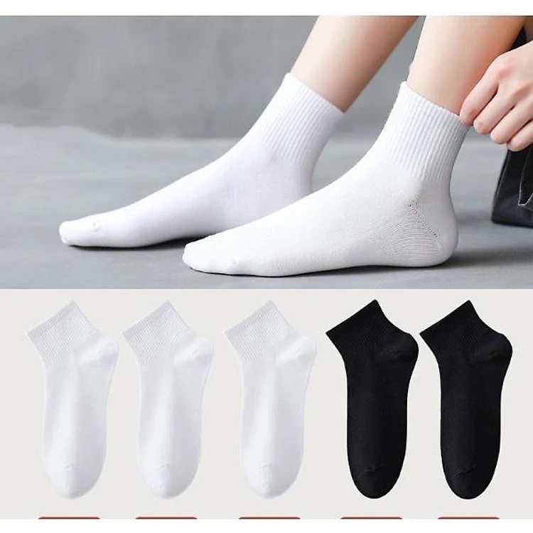 Vớ cổ ngắn thể thao nam nữ 3B trắng đen chất cotton thoáng khí, mềm mại MS1024