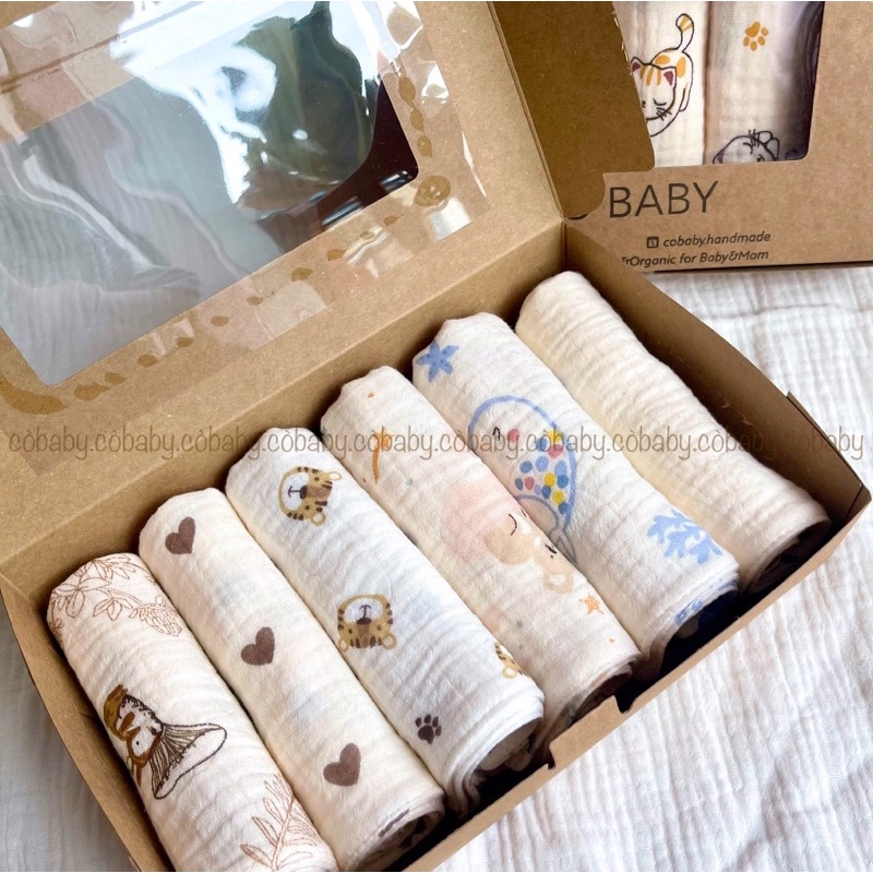 [Cò Baby] KHĂN SỮA, KHĂN XÔ MUSLIN 100% ORGANIC CAO CẤP 4 LỚP 30x30CM