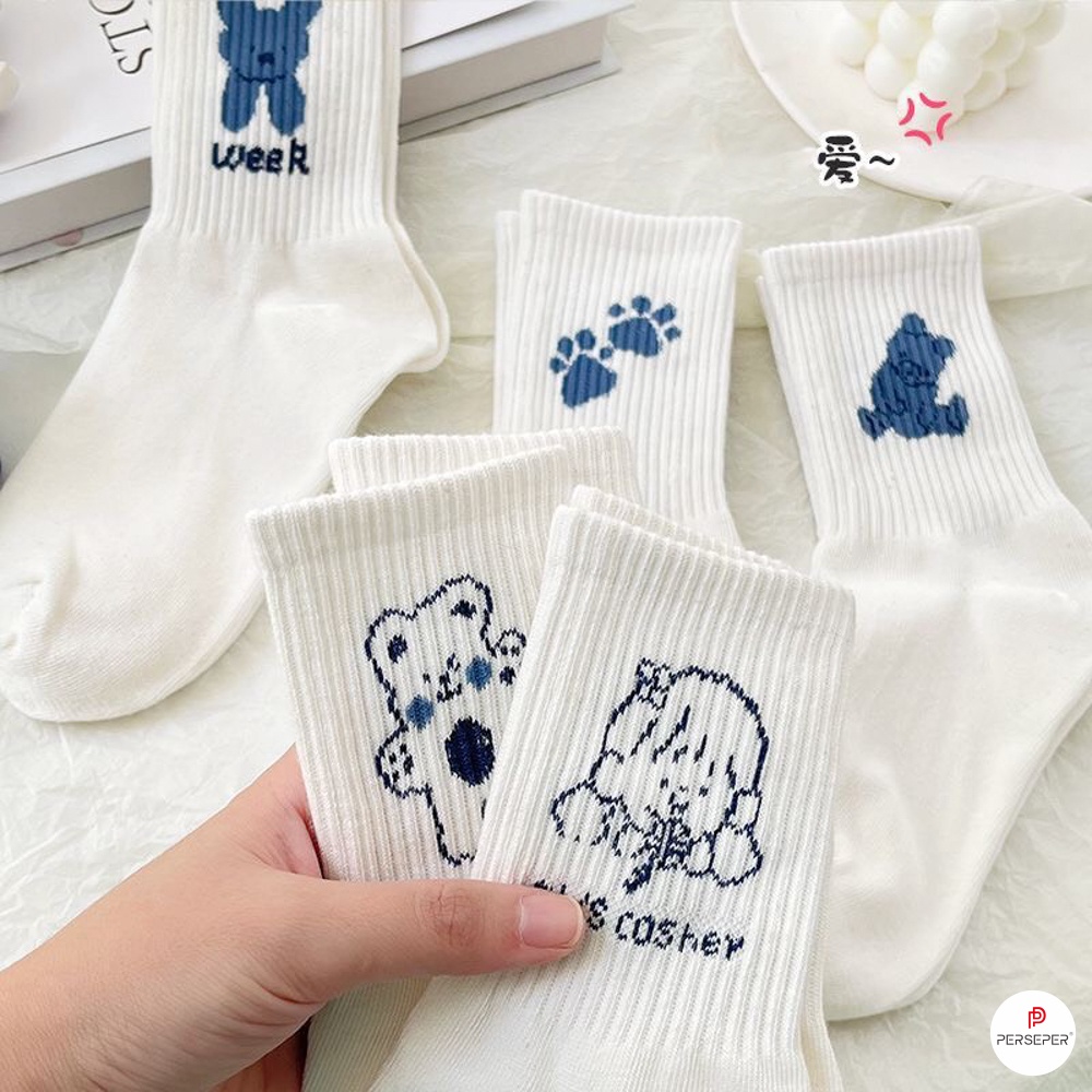Tất vớ cổ cao nữ chất liệu cotton co giãn 4 chiều, họa tiết siêu cute - Ekiu shop