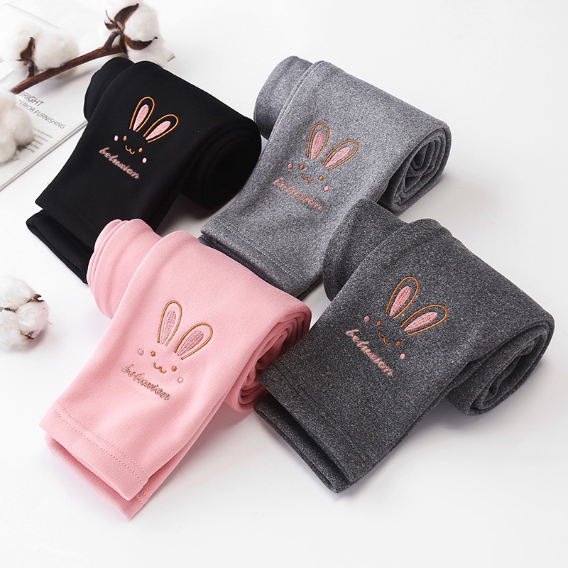 Quần Legging Trẻ Em 100-140cm Lông Cừu Lót Dày Mặc Ngoài Mùa Đông Thu Đông Bé Gái Thêu Phong Cách Mới Mùa Đông Thời Trang Quần Nữ Quần Dài