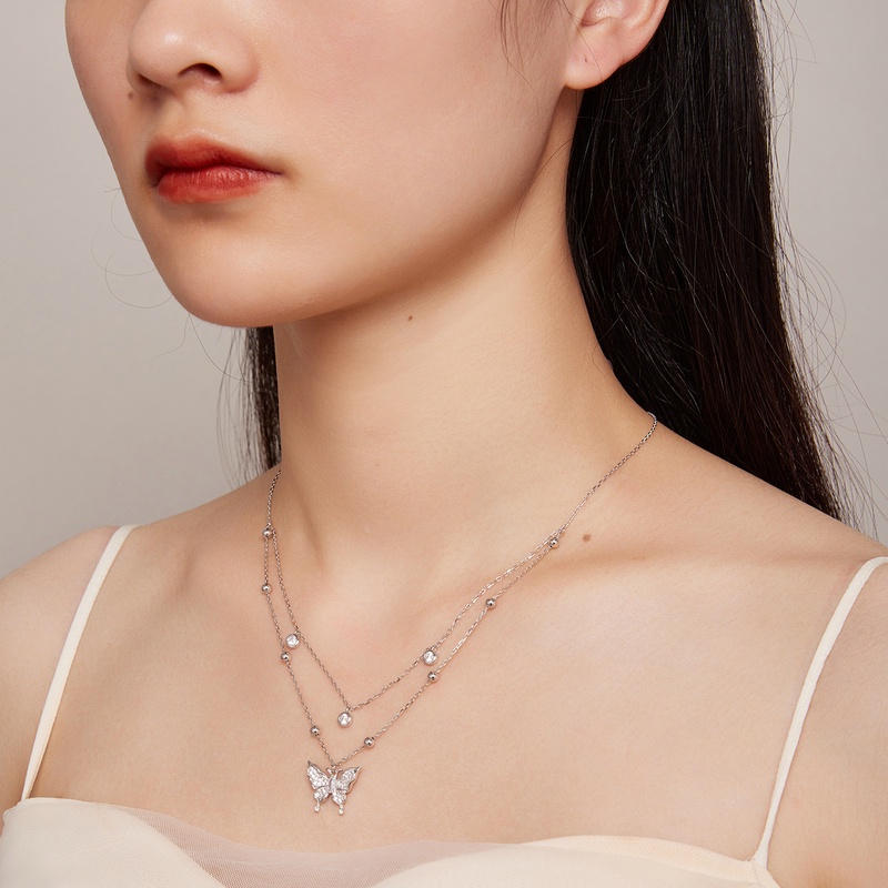 BAMOER Vòng cổ Bạc 925 Hai Lớp Thời Trang Cho Nữ
