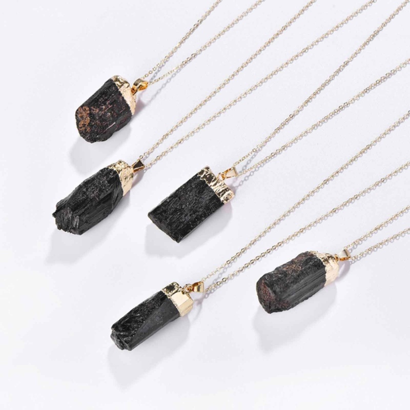 Mặt dây chuyền Tourmaline đen tự nhiên không đều, đá chữa lành, năng lượng trang sức