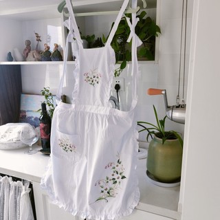 MANDY HOME  Tạp Dề Công Chúa Thêu Họa Tiết Màu Trắng Thuần Khiết Ngọt Ngào