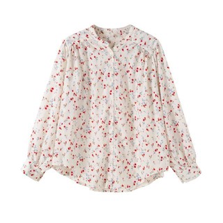 Áo Sơ Mi Chiffon Dài Tay Cổ Chữ V In Hoa Phong Cách Hàn Quốc Mới