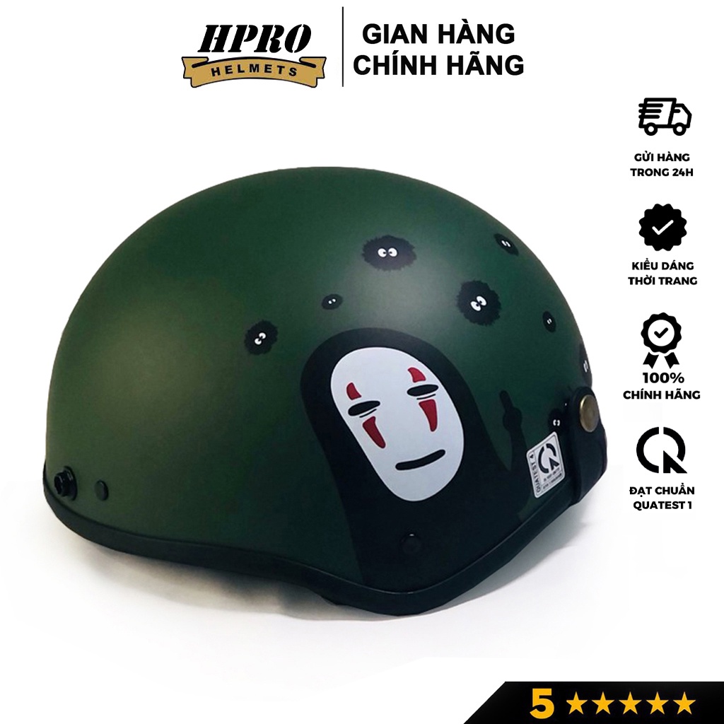 Ảnh Nón bảo hiểm nửa đầu Hpro Helmet, xốp ép nhiệt, mũ thời trang 1/2 Freesize (55-59cm) tem hình Vô Diện, kèm kín 4