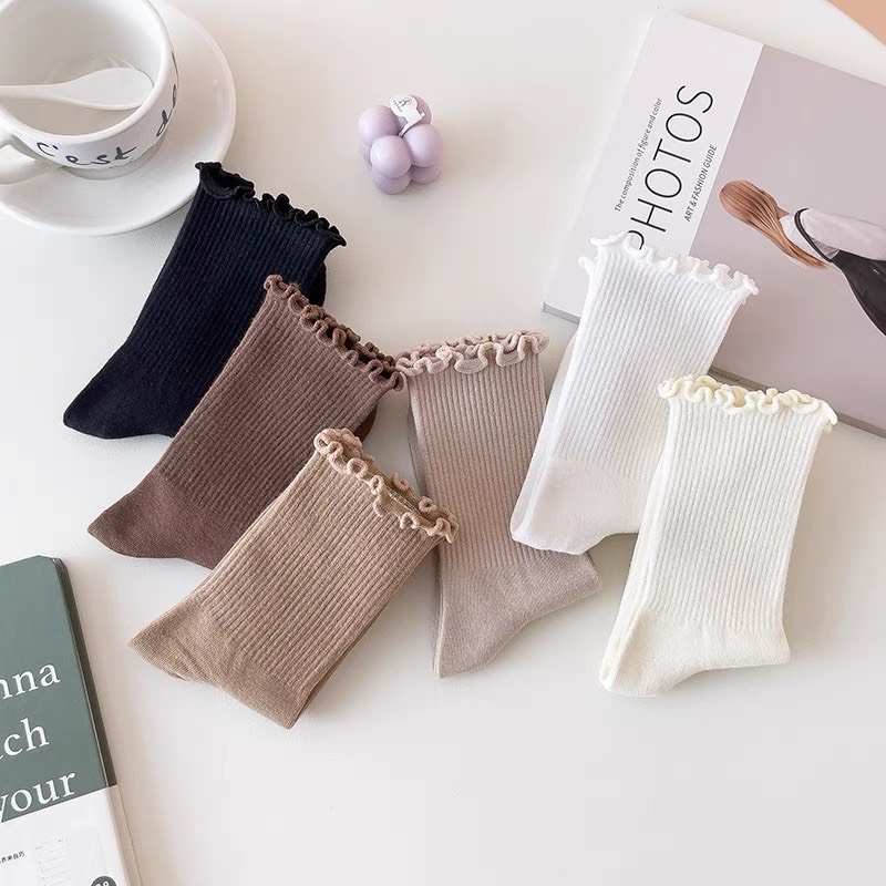 Tất Vớ Nữ Cao Cổ Camel Bèo Nhún ULZZANG STYLE HÀN QUỐC Horizon Tất Cổ Cao Vớ Trơn Nam Nữ