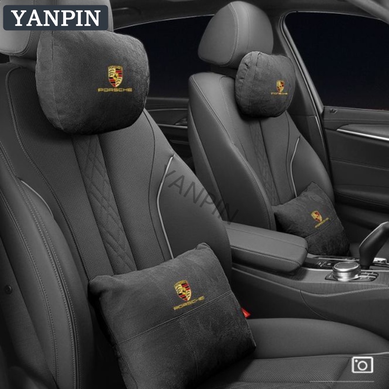 For Porsche Gối Tựa Đầu Xe Hơi Bằng Da Lộn Cho Panamera Macan New Cayenne Taycan 917 718 911 GT3 RWB