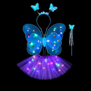 SWEETASHAHEARTS Váy Bé Gái Bộ Váy Lạ Mắt 2-8 Tuổi Đèn Phù Hợp Với Tóc Công Chúa Vòng Thiên Thần Dạ Quang Cánh