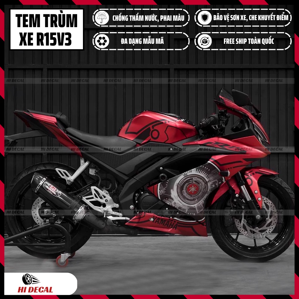 Tem trùm dán xe R15v3 cao cấp thiết kế riêng | Mẫu R15H010 | Decal chống xước, chống thấm nước